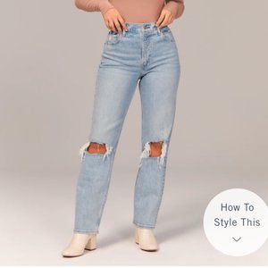 Curve Love 90s Ultra High Rise Straight Jeans Light Ripped Wash Size 25